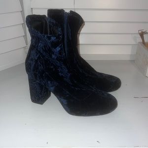 Blue velvet booties